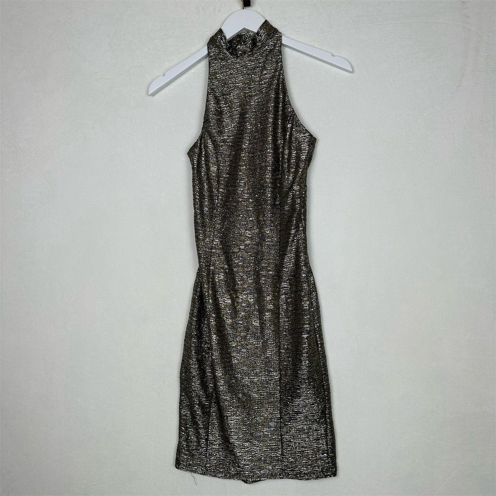 Arden B Cocktail Dress Women's XS Sleeveless Metallic Open Back Mock Neck - Picture 1 of 9